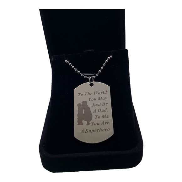 Mens Silver “Dad You are my Superhero” Dog Tag Necklace Chain Gift Box - Picture 5 of 5